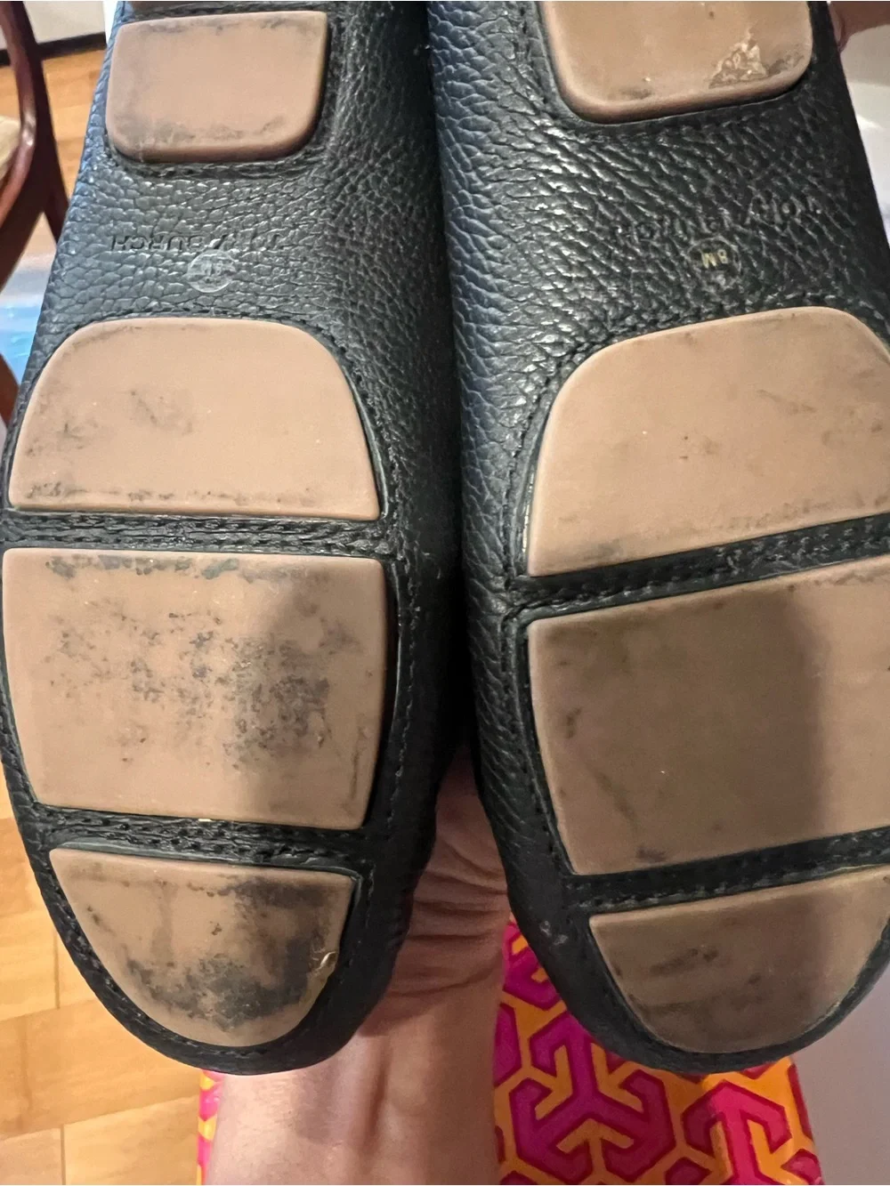 Tory Burch Black Pebbled Leather Logo Loafers